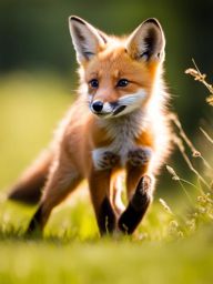 playful red fox kit, chasing its tail in a sunny meadow. 