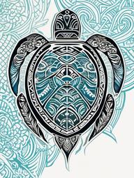 Polynesian Sea Turtle Tattoo - Infuse Polynesian artistry into your sea turtle tattoo, combining traditional patterns and cultural symbolism.  simple color tattoo,minimal vector art,white background