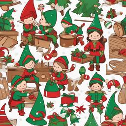 December clipart - elves making toys in a workshop  color,minimalist,vector clipart