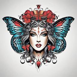 Medusa Butterfly Tattoo - Combine the allure of butterflies with the mythical charm of Medusa in a unique and captivating tattoo design.  simple vector color tattoo,minimal,white background