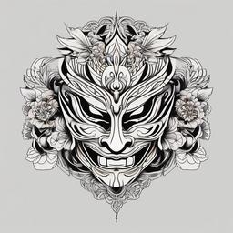 japanese mask tattoo types  simple color tattoo,white background,minimal