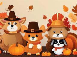 Thanksgiving Wallpaper-A playful Thanksgiving design, featuring cute animal characters dressed in Thanksgiving costumes.  aesthetic background wallpaper