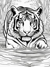 Tiger Coloring Pages - Tiger swimming in a calm river  simple coloring pages