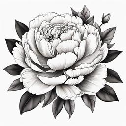 Peony Tattoo - Tattoo featuring the peony flower, known for beauty and prosperity.  simple color tattoo,minimalist,white background