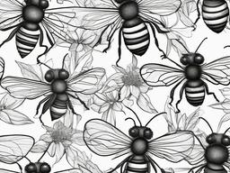 drawing of a bee gathering nectar  minimal rough sketch scribbles,doodles,black and white