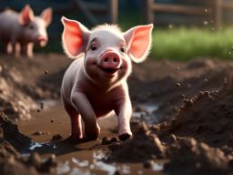 piglet rolling in the mud on a quaint farm 8k ultrarealistic cinematic 