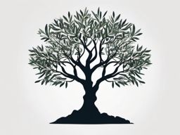 Olive tree silhouette ink. Athena's sacred tree.  color tattoo style, minimalist design,white background