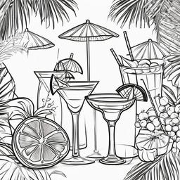 Tropical cocktails with fruits and umbrellas  simple coloring pages