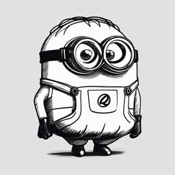 drawing of a minion in a funny pose  minimal rough sketch scribbles,doodles,black and white