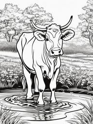 Cow Coloring Pages - Cow splashing in a muddy puddle  simple coloring pages