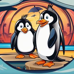 Penguin cartoon - Enjoy the animated antics of cartoon penguins in playful and entertaining scenarios.  color vector clipart