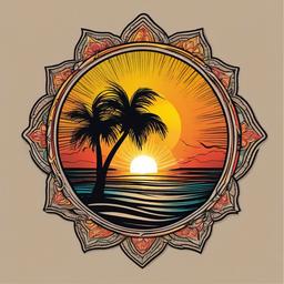 palm tree sun tattoo  simple vector color tattoo