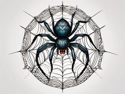 Spider tattoo: A meticulously detailed spider, its web weaving a tale of mystery and resilience.  color tattoo style, minimalist, white background