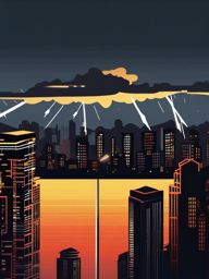 Lightning over city sticker- Urban storm, , sticker vector art, minimalist design