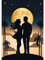 Couple's Silhouette under the Moon Emoji Sticker - Love illuminated by the moon's glow, , sticker vector art, minimalist design
