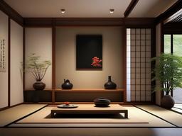 Japanese Zen interior design in the living room emphasizes a minimalist approach, featuring low furniture, natural materials, and an uncluttered space that fosters peace and relaxation.  