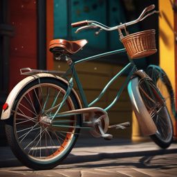 Vintage Bicycle - A vintage bicycle with a front basket and retro style hyperrealistic, intricately detailed, color depth,splash art, concept art, mid shot, sharp focus, dramatic, 2/3 face angle, side light, colorful background
