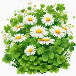 4 Leaf Clover clipart - clover leaf surrounded by daisies  