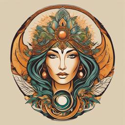 Earth Goddess Tattoo-Bold and dynamic tattoo featuring an earth goddess, capturing themes of nature, fertility, and divine power.  simple color vector tattoo