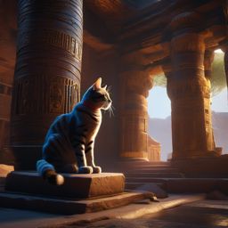 Mummy's Cat Companion in an Ancient Tomb detailed matte painting, deep color, fantastical, intricate detail, splash screen, complementary colors, fantasy concept art, 8k resolution trending on artstation unreal engine 5