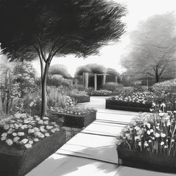 sketch of a garden  minimal rough sketch scribbles,doodles,black and white