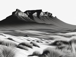 drawing of table mountain  minimal rough scribbles,doodles,black and white