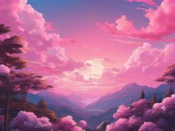 Cotton Candy Sky in Anime Aesthetic Pink Anime Wallpaper intricate details, patterns, wallpaper photo