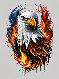 eagle fire tattoo  simple color tattoo,white background