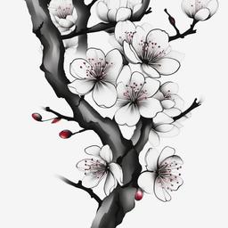 Japanese Cherry Blossom Tattoo Black and Grey - Black and grey cherry blossom tattoo.  simple color tattoo,white background,minimal