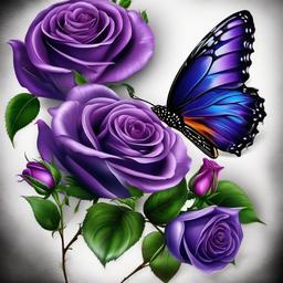 purple rose with butterfly tattoo  