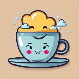 Teacup and Rain Cloud Emoji Sticker - Cozy tea time in the rain, , sticker vector art, minimalist design