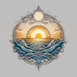 Ocean Sun and Wave Tattoo - Features the sun alongside ocean waves, symbolizing the harmonious interplay of light and water.  simple tattoo design