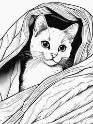 Kitty with a Blanket Coloring Pages - Cozy Kitty Wrapped in a Blanket  minimal black outline printable sheet, coloring page