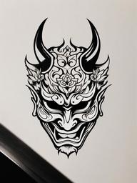 hannya mask tattoo small  simple color tattoo,white background,minimal