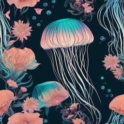 Floral Jellyfish Tattoo - Blend nature's beauty with aquatic allure.  minimalist color tattoo, vector