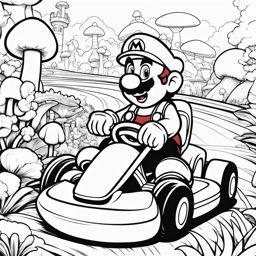 mario coloring pages - mario races through a colorful mushroom kingdom on his kart. 