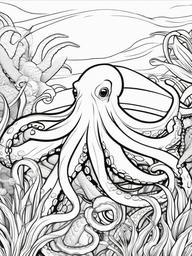 Octopus Coloring Pages - Octopus with a shark  simple coloring pages