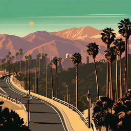 Los Angeles clipart - Hollywood Sign and palm trees in LA, ,color clipart vector style