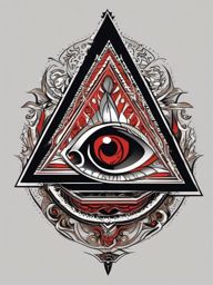 A vengeful eye gazes, leaving a revenge mark in the tattoo.  simple color tattoo style