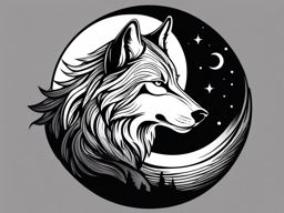 Wolf Howling Moon Tattoo,mystical moment, wolf's mournful howl beneath the luminous moon, profound connection with the night sky. , tattoo design, white clean background