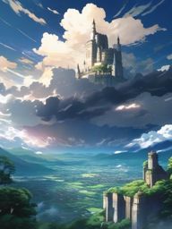 Floating citadel with stormy skies. anime, wallpaper, background, anime key visual, japanese manga