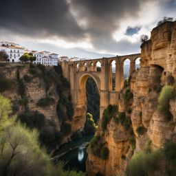 secrets of ronda's gorge - illustrate the enigmatic beauty of ronda's deep gorge, with its historic bridge and dramatic cliffs. 