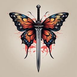 butterfly and sword tattoo  simple vector color tattoo