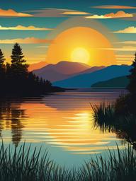 Sun clipart - sun reflecting on a tranquil lake  