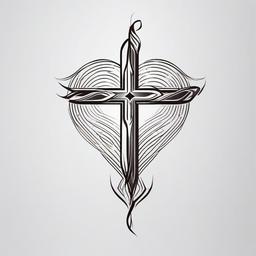 Cross Heartbeat Tattoo - Symbolize faith and life with a tattoo featuring a cross and rhythmic heartbeat elements.  simple vector color tattoo,minimal,white background