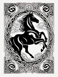 Celtic Horse Tattoo - Explore Celtic symbolism with a horse tattoo, incorporating intricate knots and patterns to create a design that celebrates the rich cultural heritage.  simple tattoo,minimalist,white background