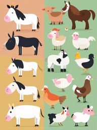 Farm Animal Parade clipart - A parade of farm animals, ,vector color clipart,minimal