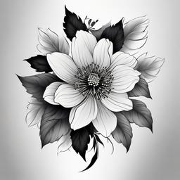 Black and Grey Japanese Flower Tattoos - Black and grey Japanese flower tattoos.  simple color tattoo,white background,minimal