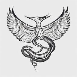 Bird Snake Tattoo - Tattoo featuring a bird and snake motif.  simple vector tattoo,minimalist,white background