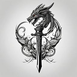 Dragon Dagger Tattoo - Tattoo featuring a dragon intertwined with a dagger.  simple color tattoo,minimalist,white background
